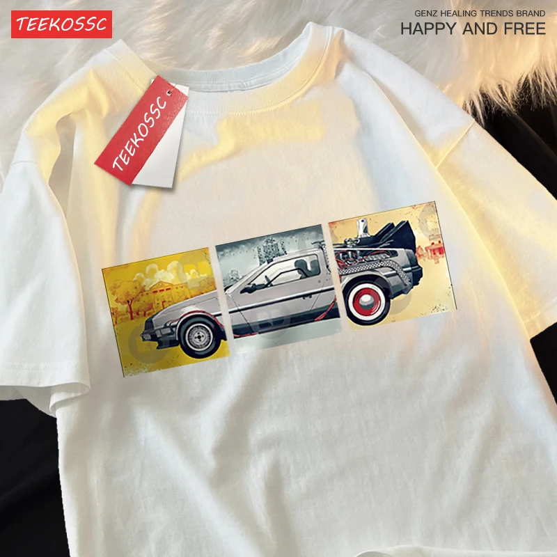 Back To The Future Movie Car T Shirt Mens Cartoons Loose Menswear Cotton Summer T Shirts Hip Hop Oversized Short Sleeve Couple