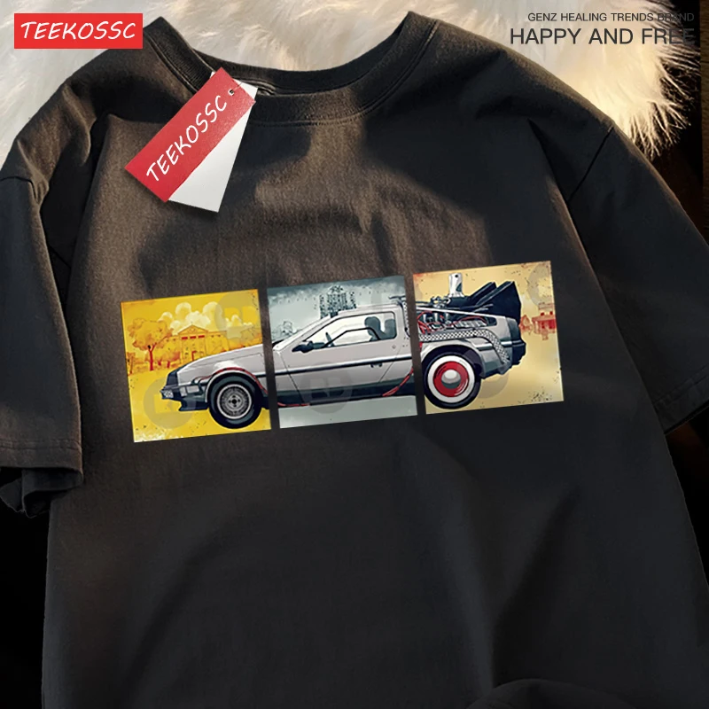 Back To The Future Movie Car T Shirt Mens Cartoons Loose Menswear Cotton Summer T Shirts Hip Hop Oversized Short Sleeve Couple
