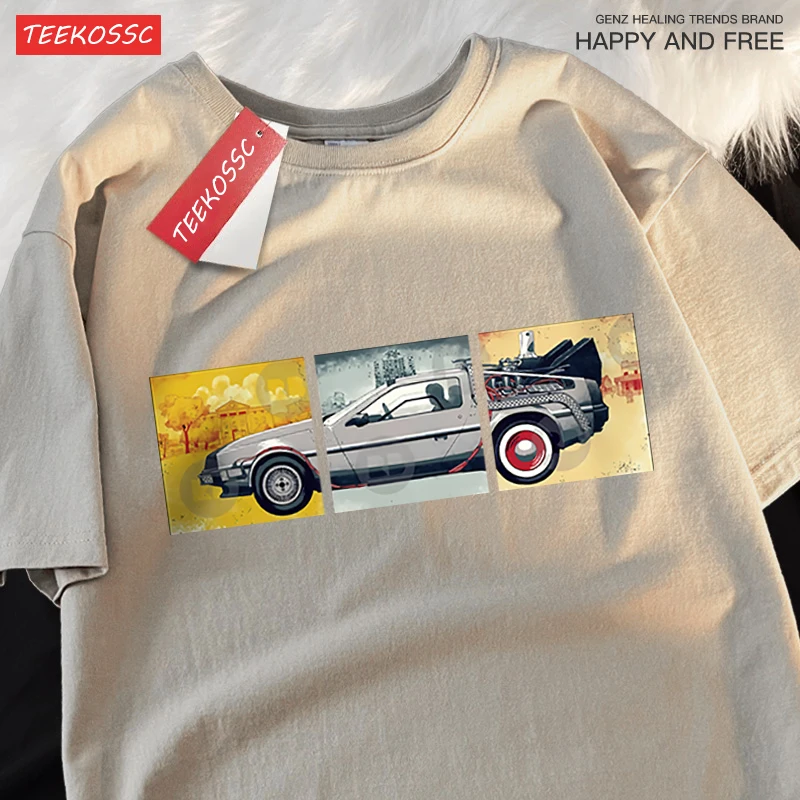 Back To The Future Movie Car T Shirt Mens Cartoons Loose Menswear Cotton Summer T Shirts Hip Hop Oversized Short Sleeve Couple