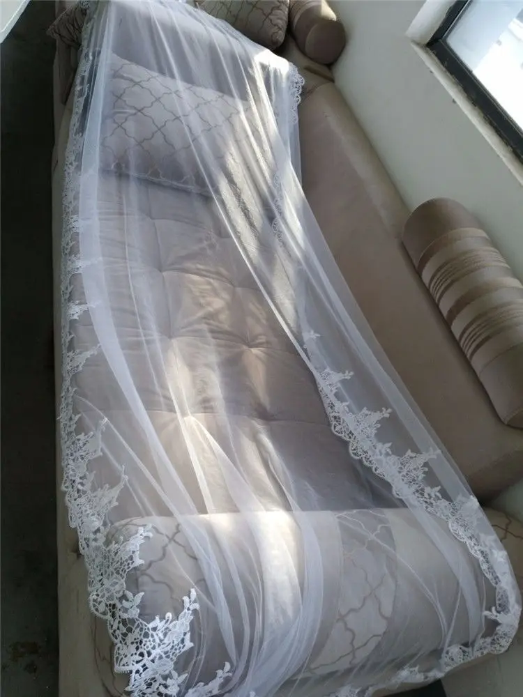 Long Luxury Wedding Veil Without Comb Lace Edge White Ivory Bridal Voile Marriage Cathedral Length Wedding Accessories New