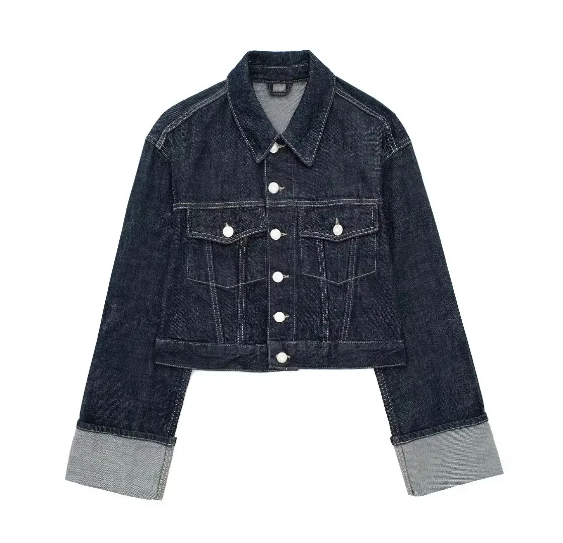 HH Women Fashion Denim Set Casual Lapel Long Sleeve Crop Jacket Buttons Female Vintage Wide Leg Loose Jeans Long Pants