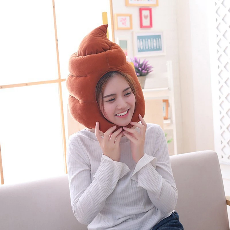 Creative Cute Shit Shape Plush Hat Stuffed Toy Funny Fake Poop Full Headgear Cap Gag Gift Cosplay Party Photo PropsCreative Cute