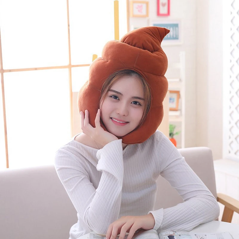 Creative Cute Shit Shape Plush Hat Stuffed Toy Funny Fake Poop Full Headgear Cap Gag Gift Cosplay Party Photo PropsCreative Cute