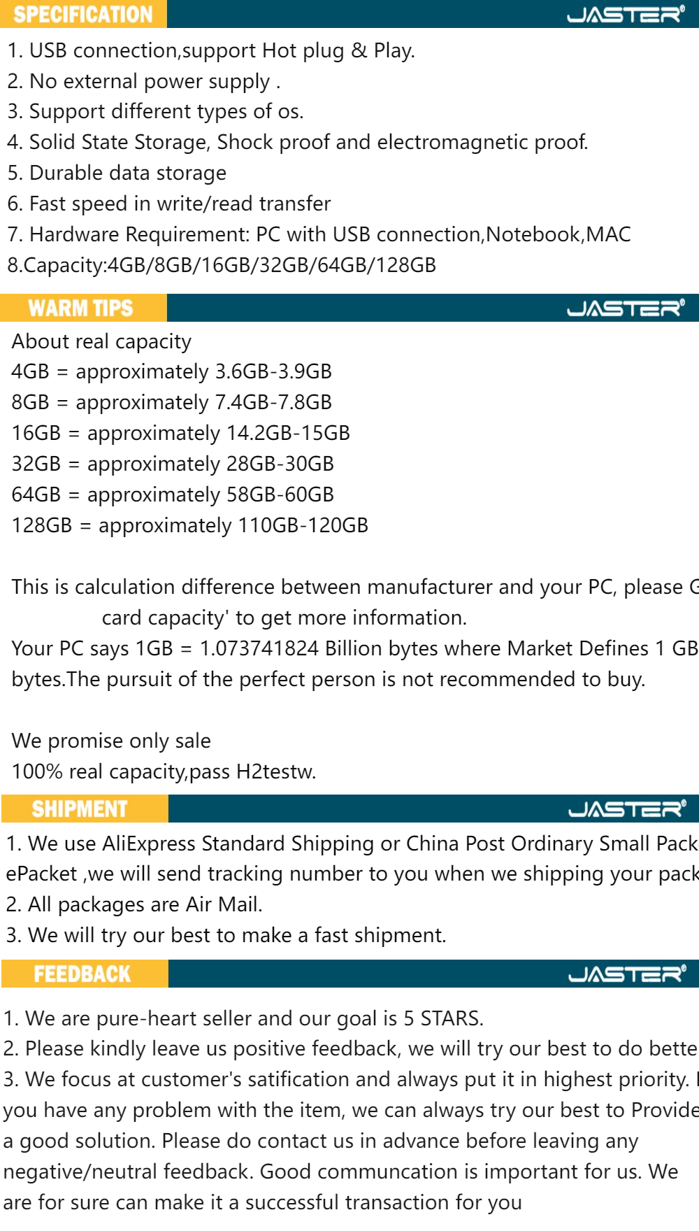 JASTER Business Gift USB Flash Drive 128GB Real Capacity Pen Drive 64GB Rotatable Memory Stick 32GB High Speed USB Stick 16GB