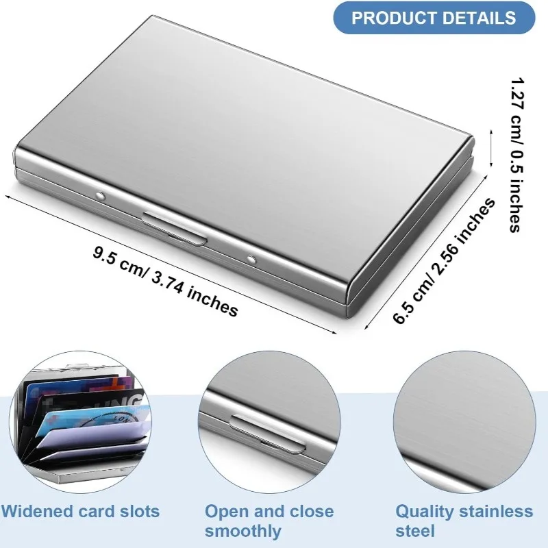 9.5*6.5*1.3cm Metal Card Box Stainless Steel ID Credit Card Holder RFID Blocking Credit Card Case Protector Walletwith 6 Slot