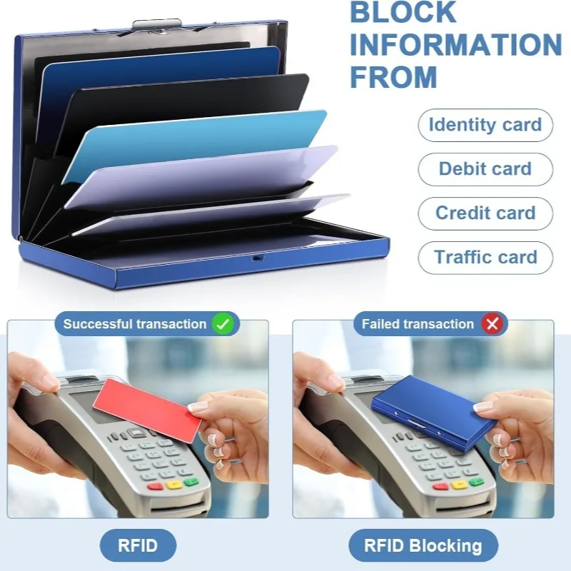 9.5*6.5*1.3cm Metal Card Box Stainless Steel ID Credit Card Holder RFID Blocking Credit Card Case Protector Walletwith 6 Slot