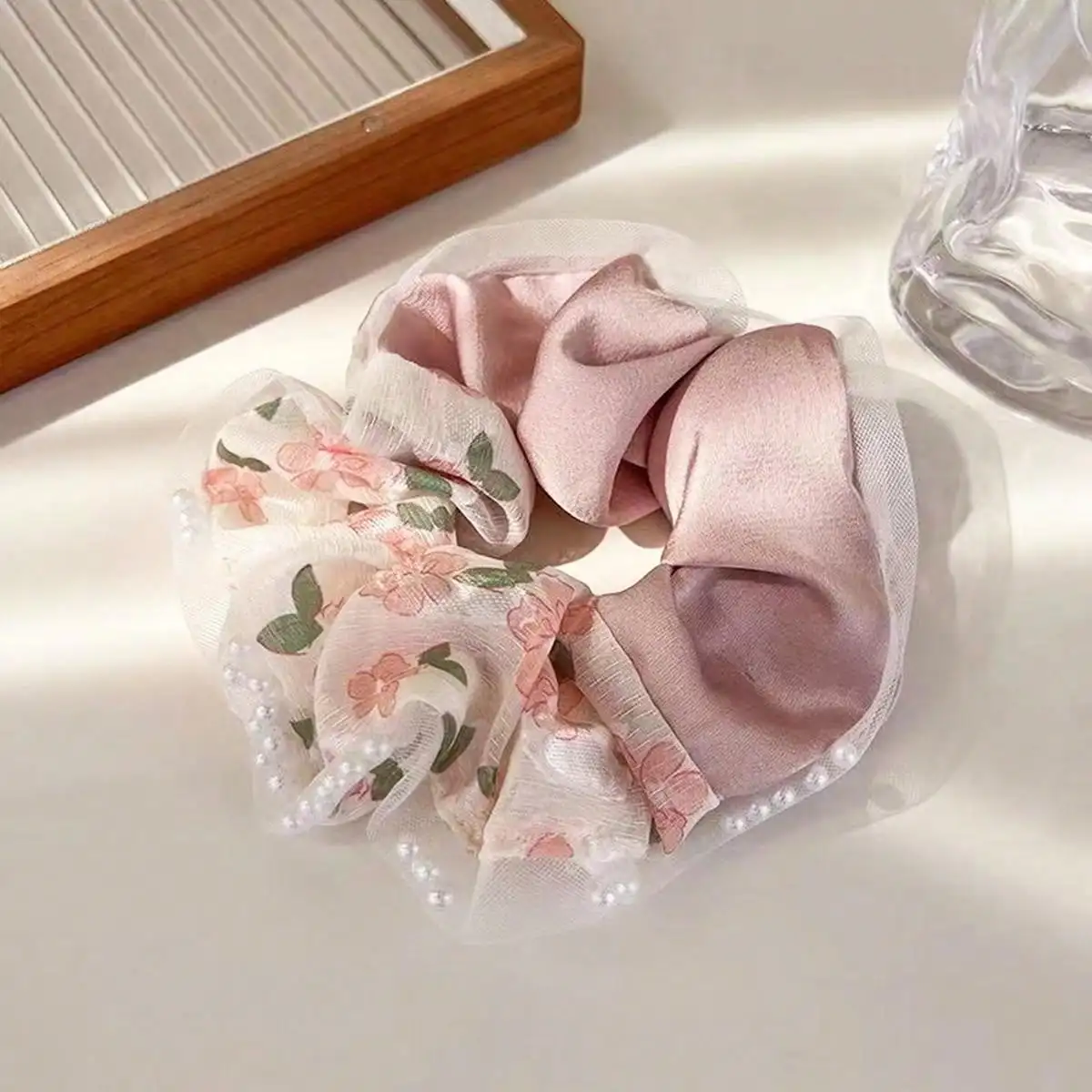 1pc Floral Bead Streamer Bowknot Hair Ties, High Ponytail Pill Hair Accessories, Holiday Gift