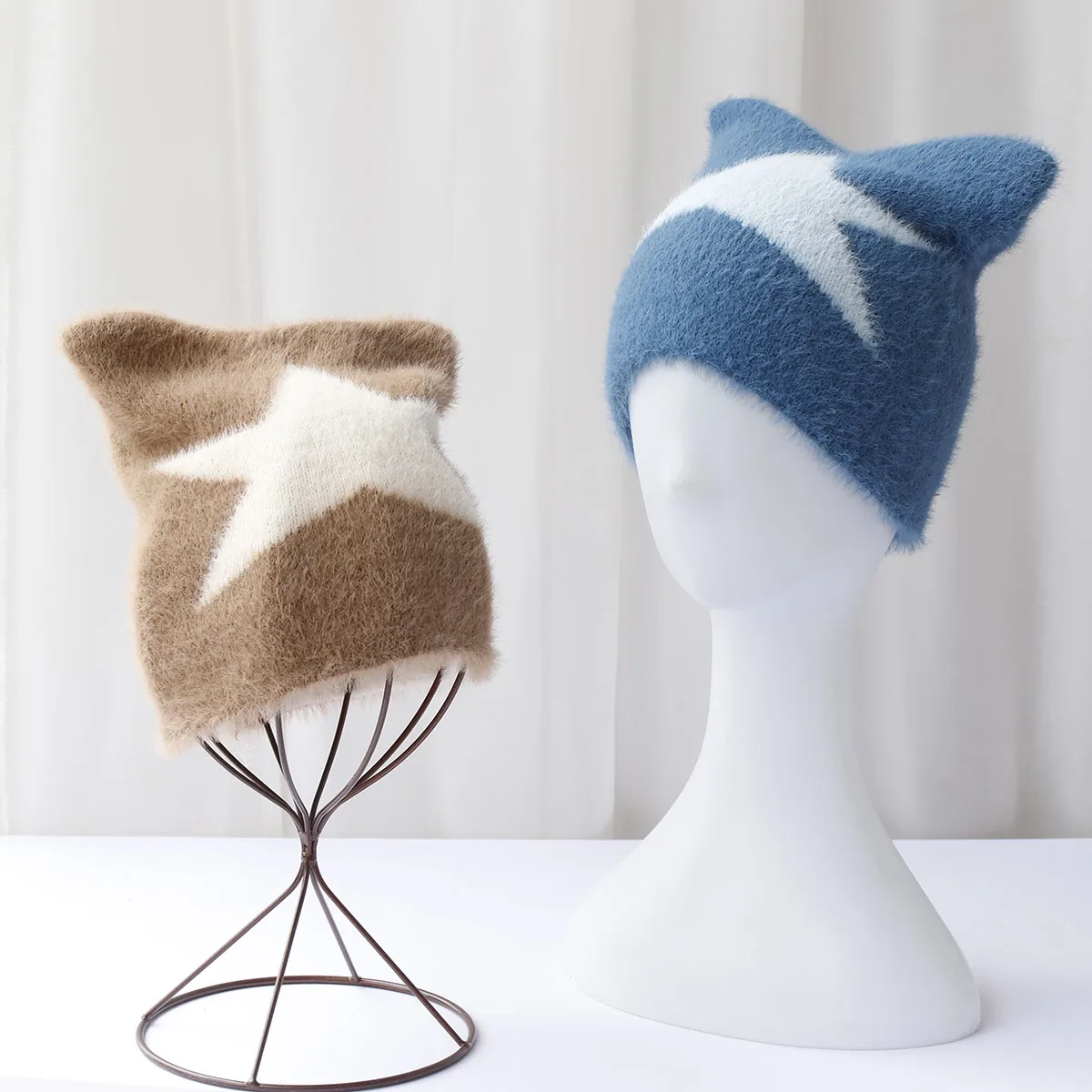 new y2k Cat ears star pattern Beanies Hat Men Winter Autunm Warm Knitted Bonnet Cap Soft Skullies Beanies Caps Boys Gifts