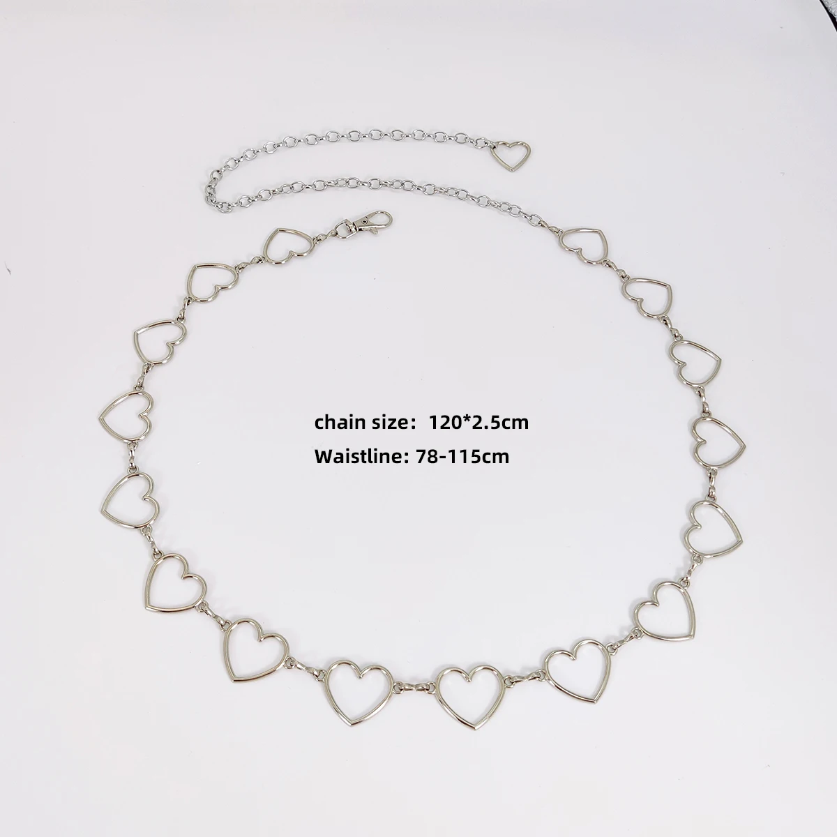 Women's belt Luxury brand Heart Shaped Metal Waist Chain Belt Goth accessories Y2k belts for women Punk style with Jeans Dress