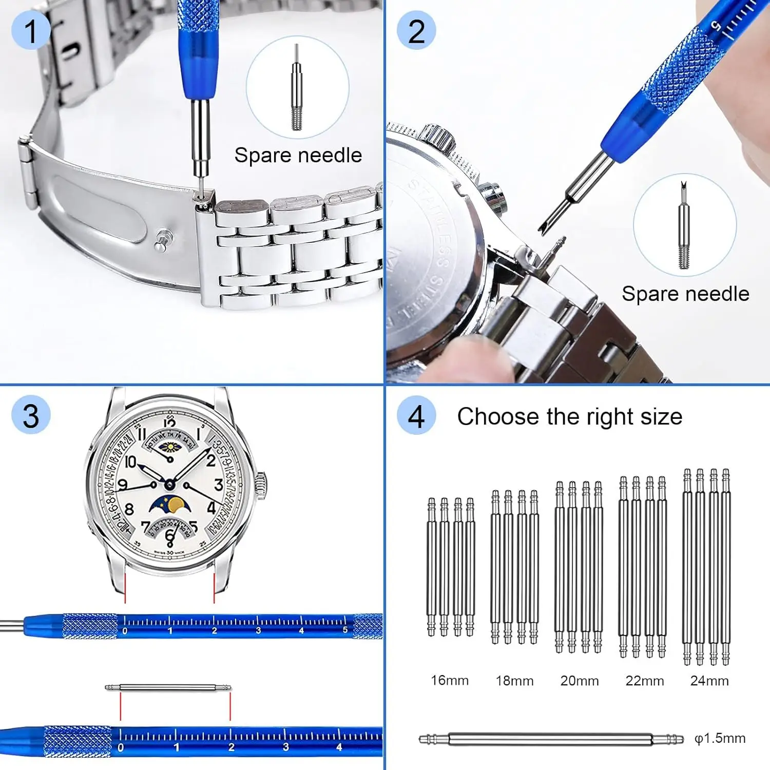 Watch Repair Kit Battery Replacement Watch Link Removal Resizing Back Cover Opener Screwdriver Spring Remover Cleaning Tool Set
