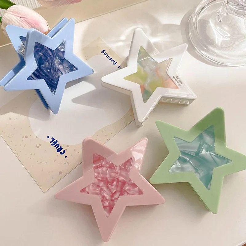 1pc Candy Color Star Grasp Clip Women's Hairpin Sweet Cool Dopamine Hairpin Acetate Headpiece Shark Clip