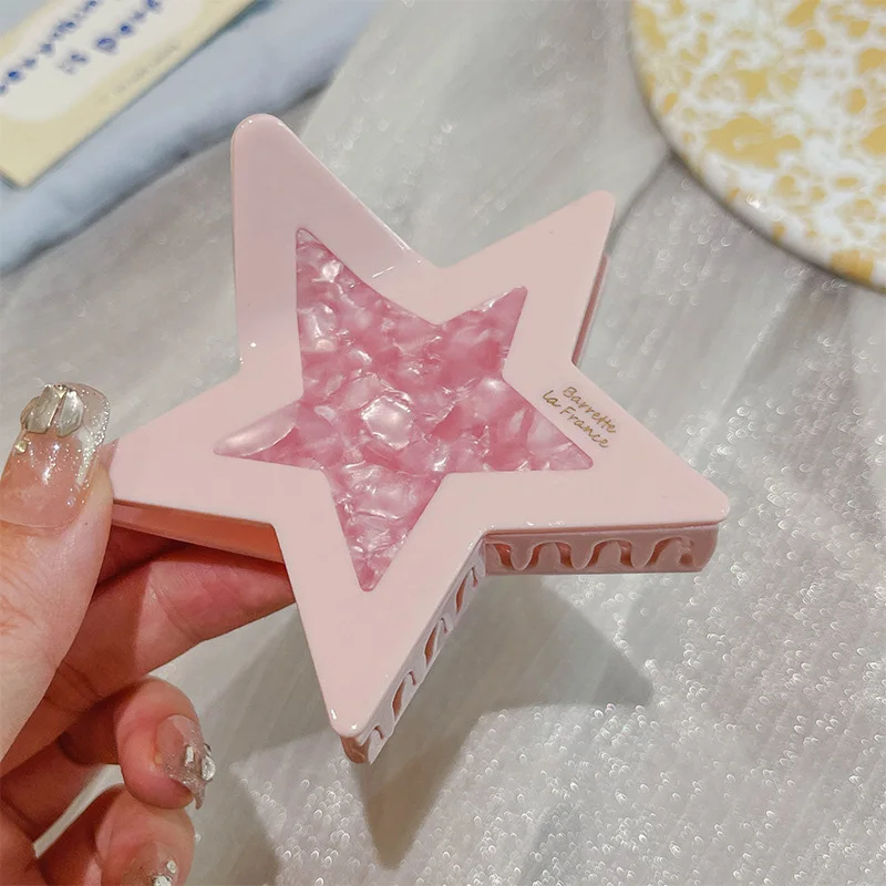 1pc Candy Color Star Grasp Clip Women's Hairpin Sweet Cool Dopamine Hairpin Acetate Headpiece Shark Clip