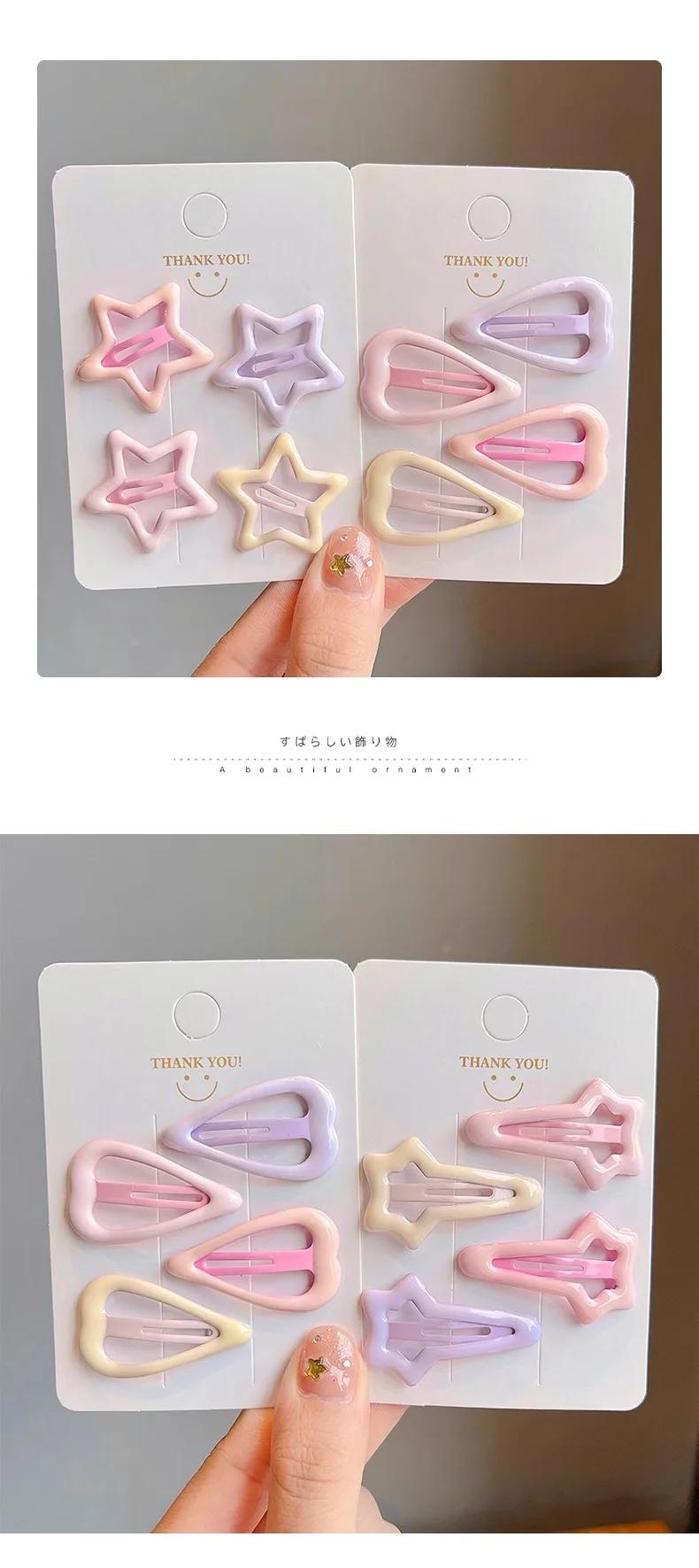 4pcs/set Sweet Geometric Stars Bow Hair Barrettes Cute Candy Color Hairpins Bangs Clips For Girls Kids Toddler Hair Accessories