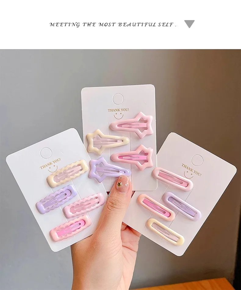 4pcs/set Sweet Geometric Stars Bow Hair Barrettes Cute Candy Color Hairpins Bangs Clips For Girls Kids Toddler Hair Accessories