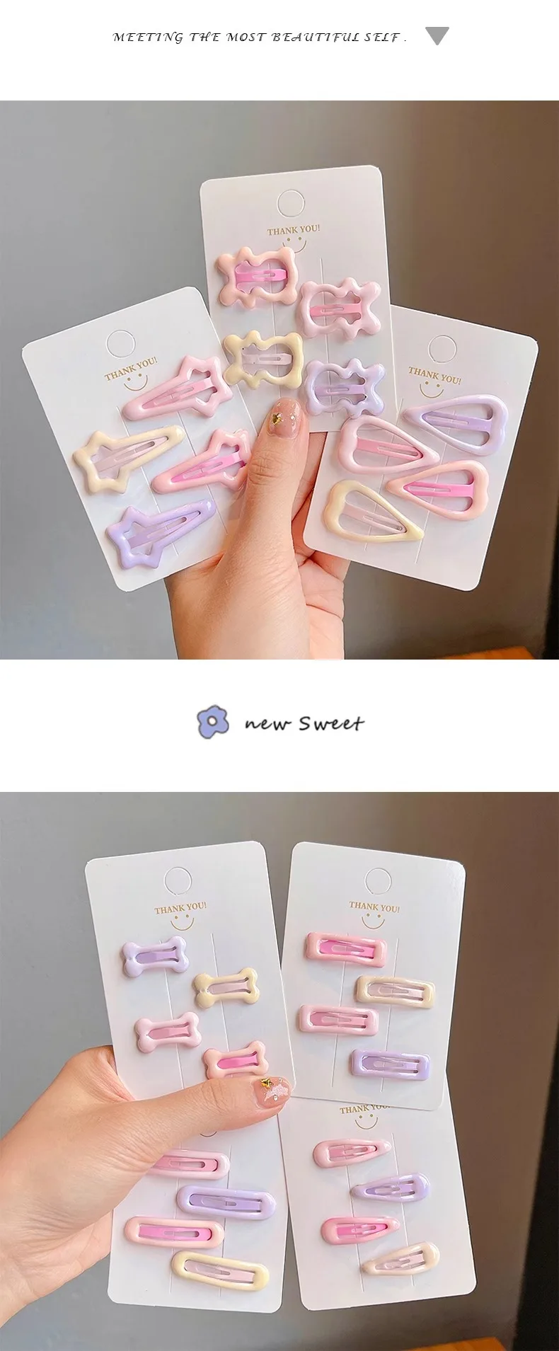 4pcs/set Sweet Geometric Stars Bow Hair Barrettes Cute Candy Color Hairpins Bangs Clips For Girls Kids Toddler Hair Accessories