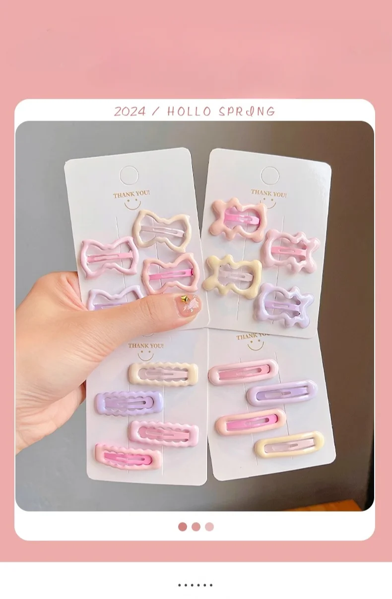 4pcs/set Sweet Geometric Stars Bow Hair Barrettes Cute Candy Color Hairpins Bangs Clips For Girls Kids Toddler Hair Accessories
