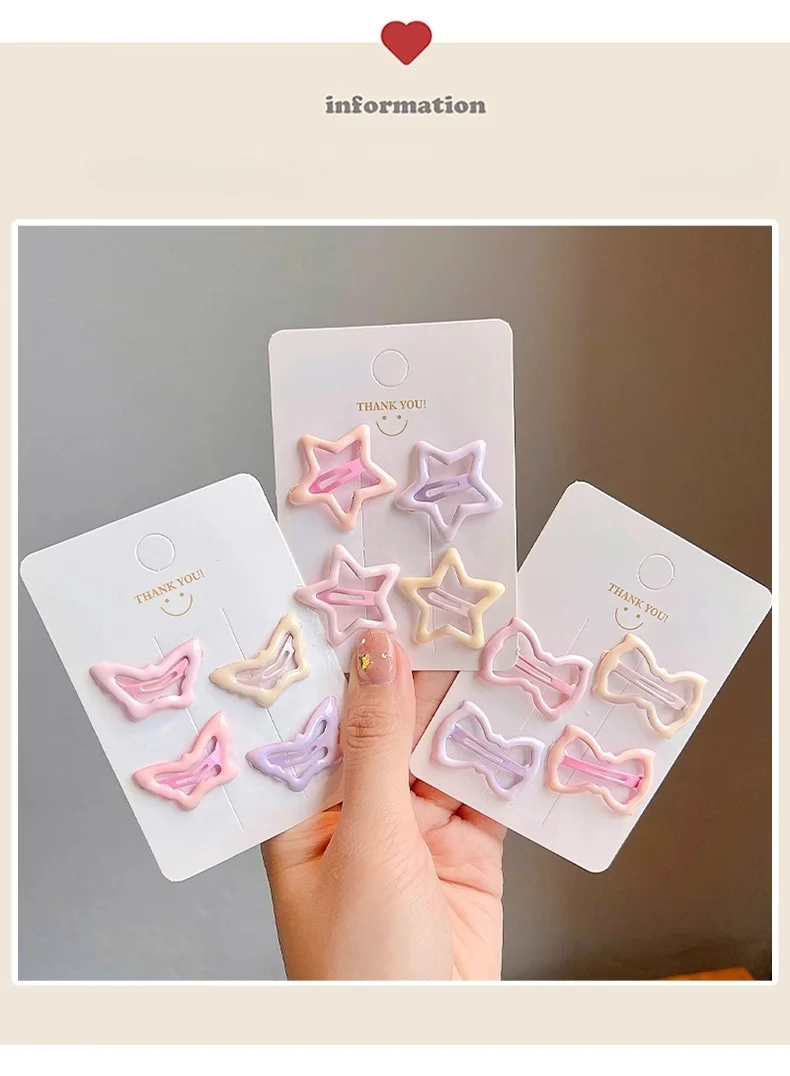 4pcs/set Sweet Geometric Stars Bow Hair Barrettes Cute Candy Color Hairpins Bangs Clips For Girls Kids Toddler Hair Accessories
