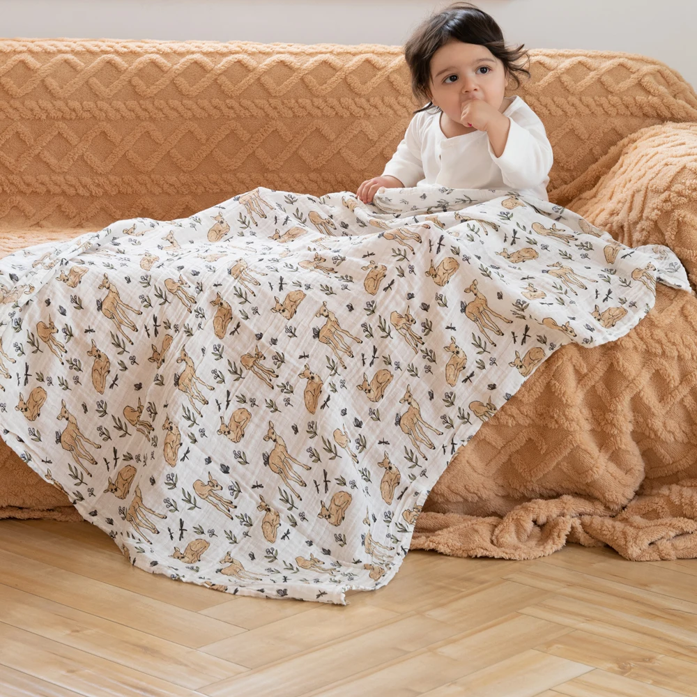 HappyFlute 1pc Baby Soft Muslin Swaddle 100% Cotton Blanket Comfortable Muslin Diaper 120*110cm For Kids