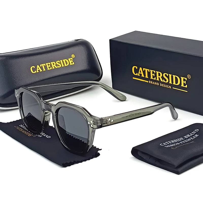 CATERSIDE Retro Polarized Sunglasses Men Acetate Temple / TR Frame Polygon Women Sun Glasses High Quality Travel UV400 Eyewear
