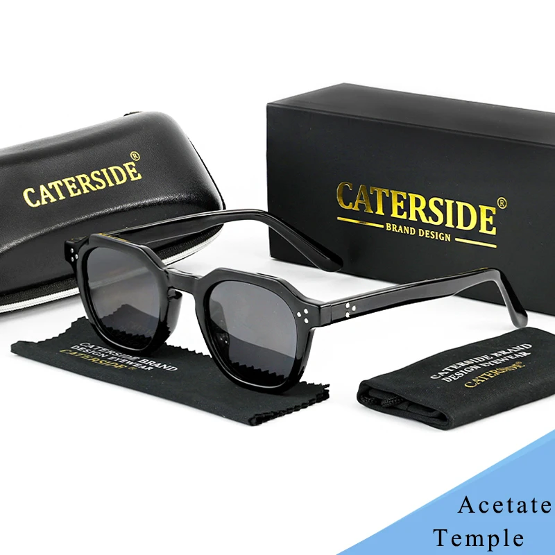CATERSIDE Retro Polarized Sunglasses Men Acetate Temple / TR Frame Polygon Women Sun Glasses High Quality Travel UV400 Eyewear