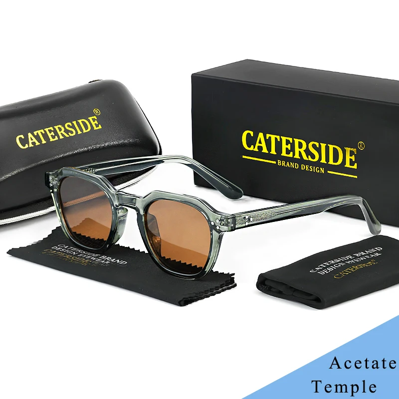 CATERSIDE Retro Polarized Sunglasses Men Acetate Temple / TR Frame Polygon Women Sun Glasses High Quality Travel UV400 Eyewear
