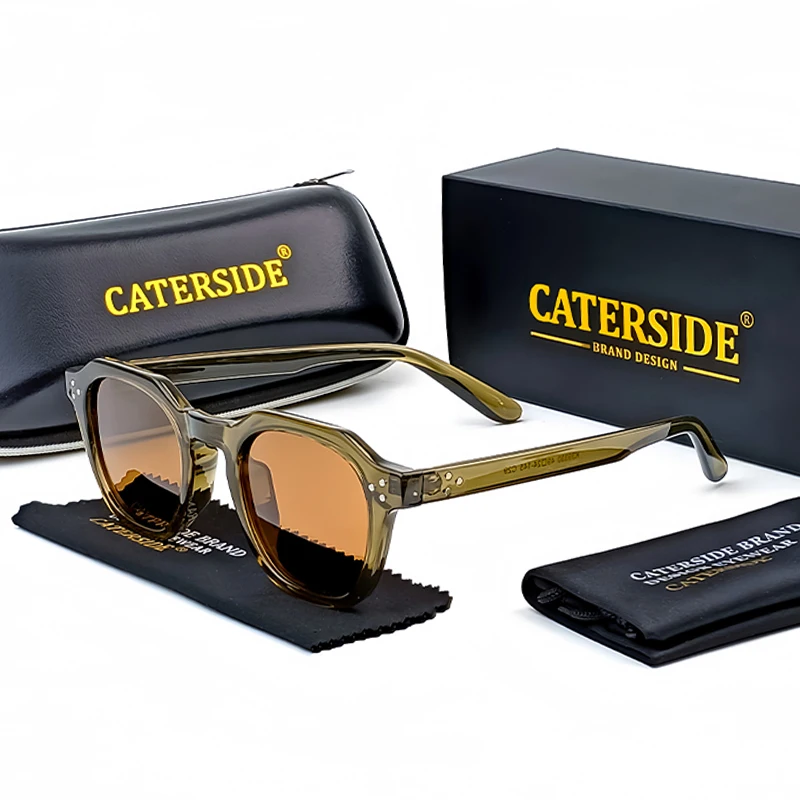 CATERSIDE Retro Polarized Sunglasses Men Acetate Temple / TR Frame Polygon Women Sun Glasses High Quality Travel UV400 Eyewear