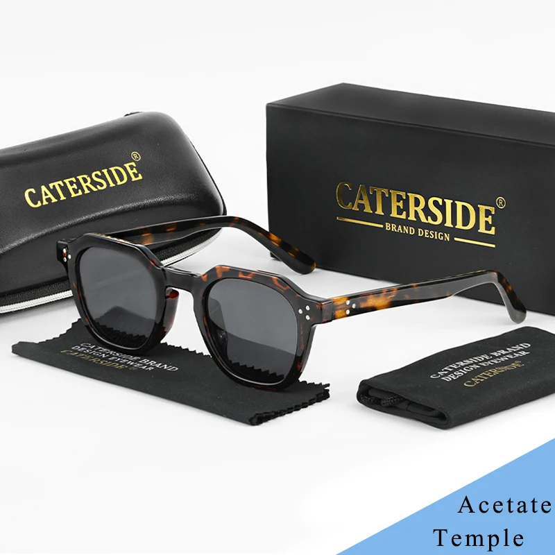 CATERSIDE Retro Polarized Sunglasses Men Acetate Temple / TR Frame Polygon Women Sun Glasses High Quality Travel UV400 Eyewear
