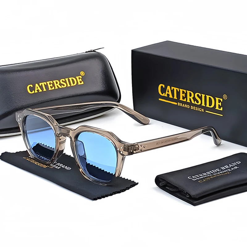 CATERSIDE Retro Polarized Sunglasses Men Acetate Temple / TR Frame Polygon Women Sun Glasses High Quality Travel UV400 Eyewear