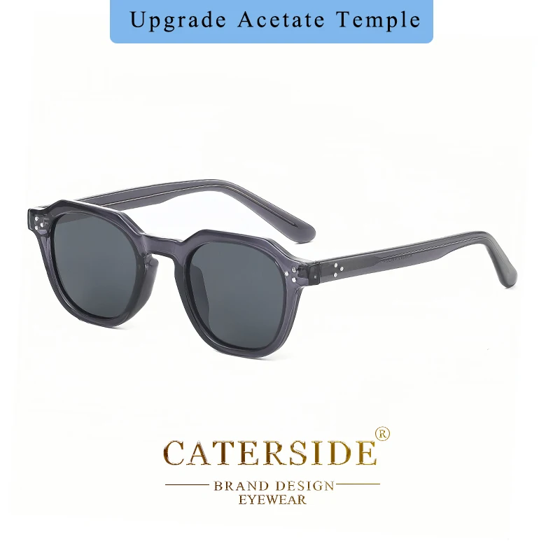 CATERSIDE Retro Polarized Sunglasses Men Acetate Temple / TR Frame Polygon Women Sun Glasses High Quality Travel UV400 Eyewear