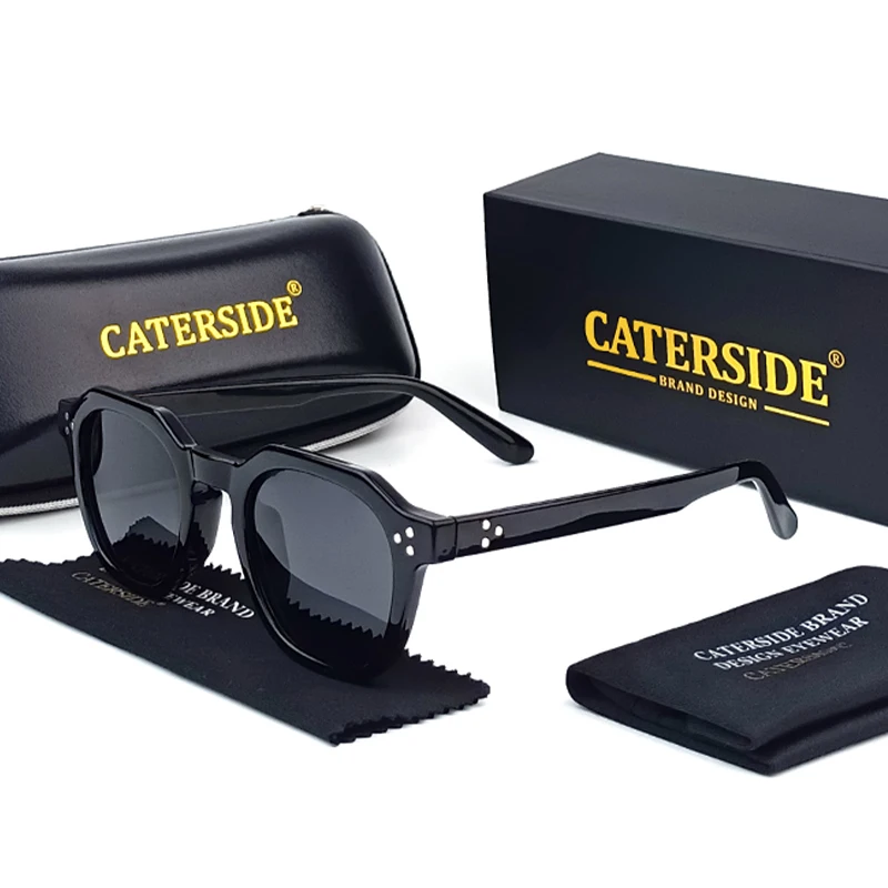 CATERSIDE Retro Polarized Sunglasses Men Acetate Temple / TR Frame Polygon Women Sun Glasses High Quality Travel UV400 Eyewear