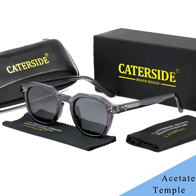 CATERSIDE Retro Polarized Sunglasses Men Acetate Temple / TR Frame Polygon Women Sun Glasses High Quality Travel UV400 Eyewear