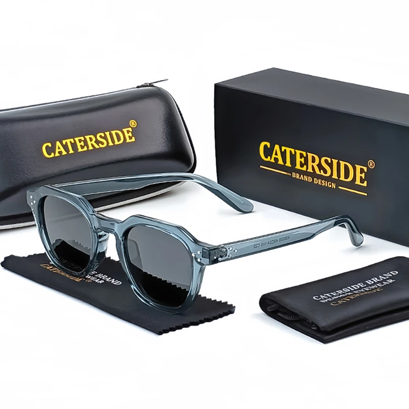 CATERSIDE Retro Polarized Sunglasses Men Acetate Temple / TR Frame Polygon Women Sun Glasses High Quality Travel UV400 Eyewear