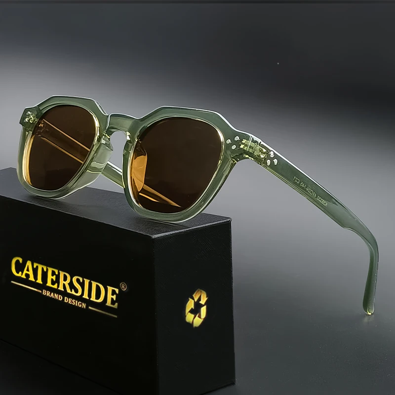 CATERSIDE Retro Polarized Sunglasses Men Acetate Temple / TR Frame Polygon Women Sun Glasses High Quality Travel UV400 Eyewear