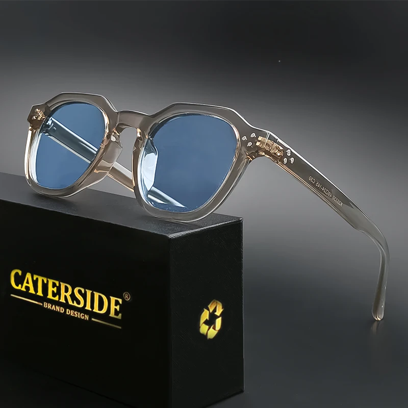 CATERSIDE Retro Polarized Sunglasses Men Acetate Temple / TR Frame Polygon Women Sun Glasses High Quality Travel UV400 Eyewear