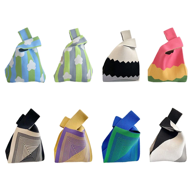 Fashion Handmade Knit Handbags Women Mini Knot Wrist Bag Korean Casual Tote Bag Reusable Shopping Bags