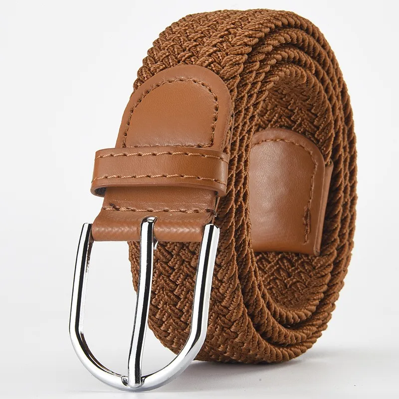 Wine Red 105cm Men Belt New Design Very Popular Women Luxury Woven Stretch Casual Alloy Buckle Needle Elastic Canvas Korea