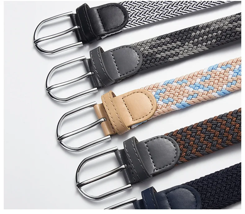Wine Red 105cm Men Belt New Design Very Popular Women Luxury Woven Stretch Casual Alloy Buckle Needle Elastic Canvas Korea