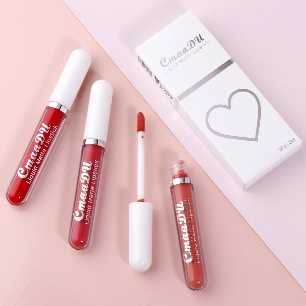 3 Pcs Matte Lipstick Lip Gloss Sets Long-Lasting Non-Fading Waterproof Non-stick Cup Exquisite Gift Everyday Holiday Universal