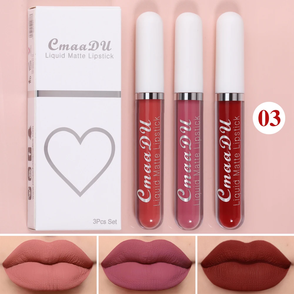 3 Pcs Matte Lipstick Lip Gloss Sets Long-Lasting Non-Fading Waterproof Non-stick Cup Exquisite Gift Everyday Holiday Universal