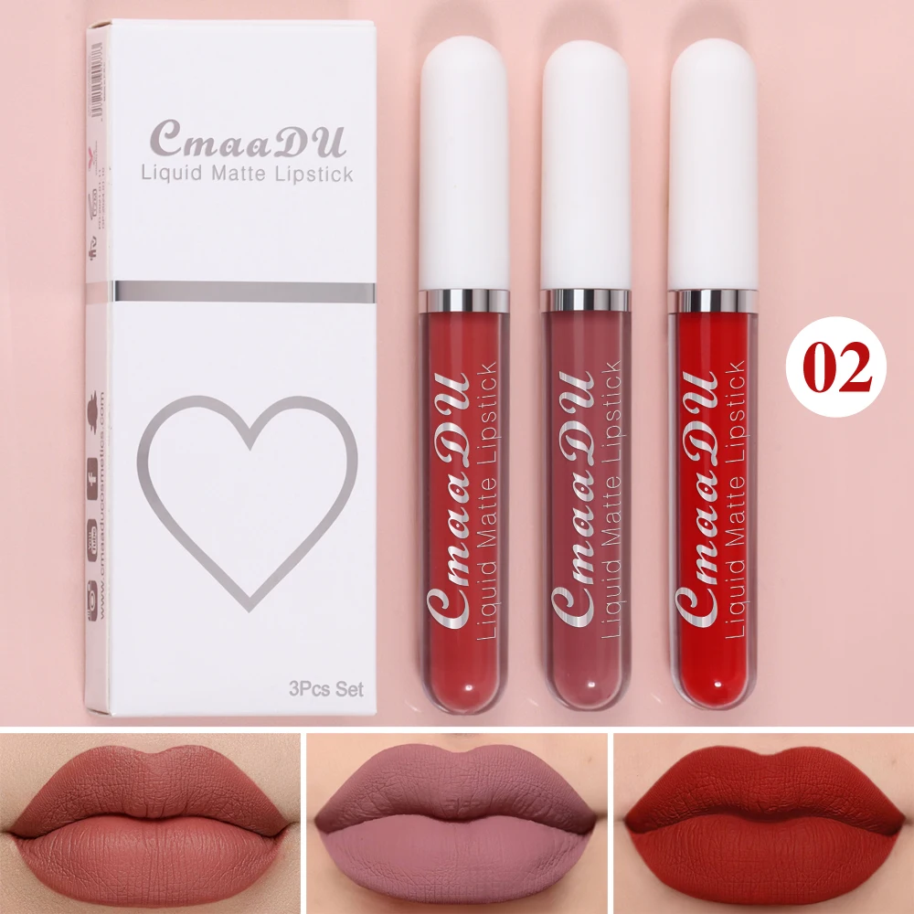 3 Pcs Matte Lipstick Lip Gloss Sets Long-Lasting Non-Fading Waterproof Non-stick Cup Exquisite Gift Everyday Holiday Universal