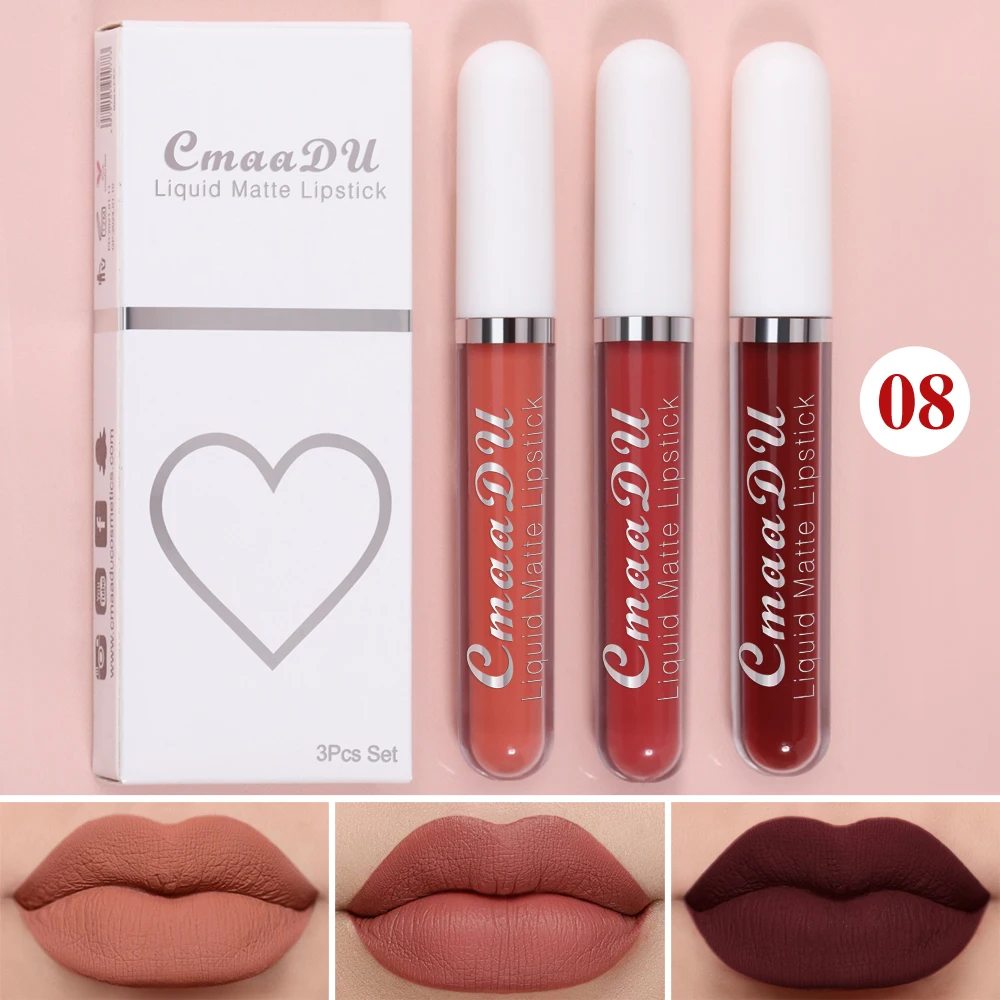 3 Pcs Matte Lipstick Lip Gloss Sets Long-Lasting Non-Fading Waterproof Non-stick Cup Exquisite Gift Everyday Holiday Universal
