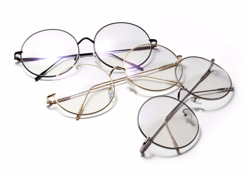 Blue Light Filter Metal Round Oversized Reading Glasses Men Women Large Frame Clear Eyeglasses Fashion Computer Prescription