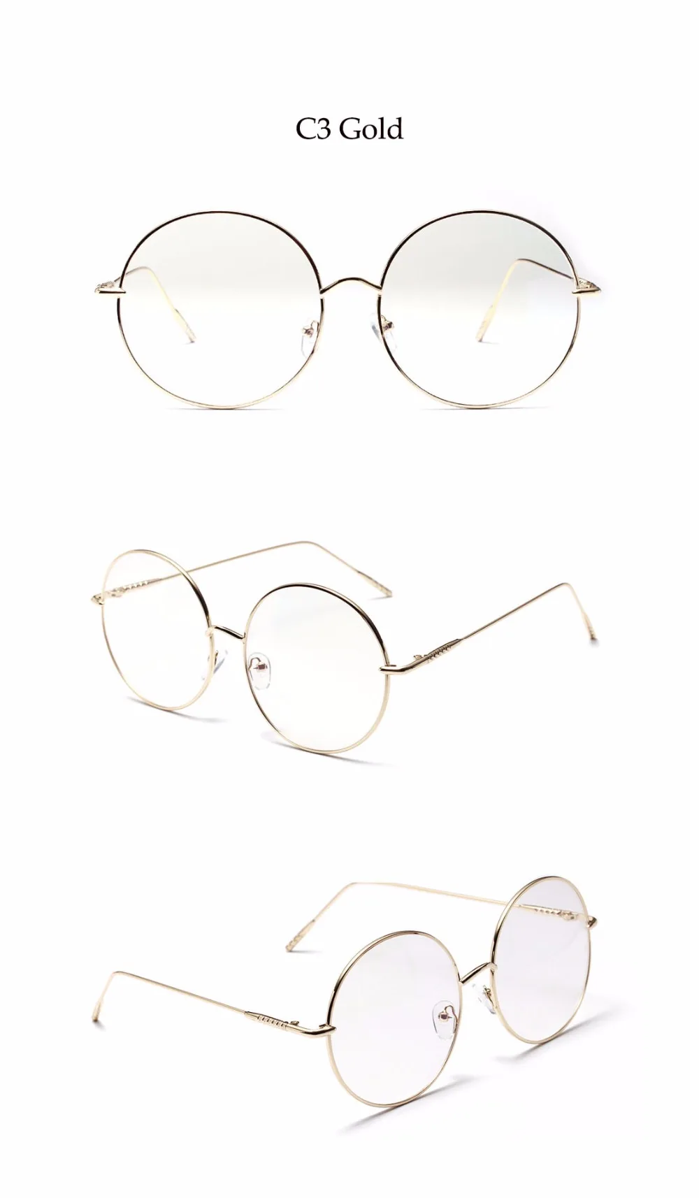 Blue Light Filter Metal Round Oversized Reading Glasses Men Women Large Frame Clear Eyeglasses Fashion Computer Prescription