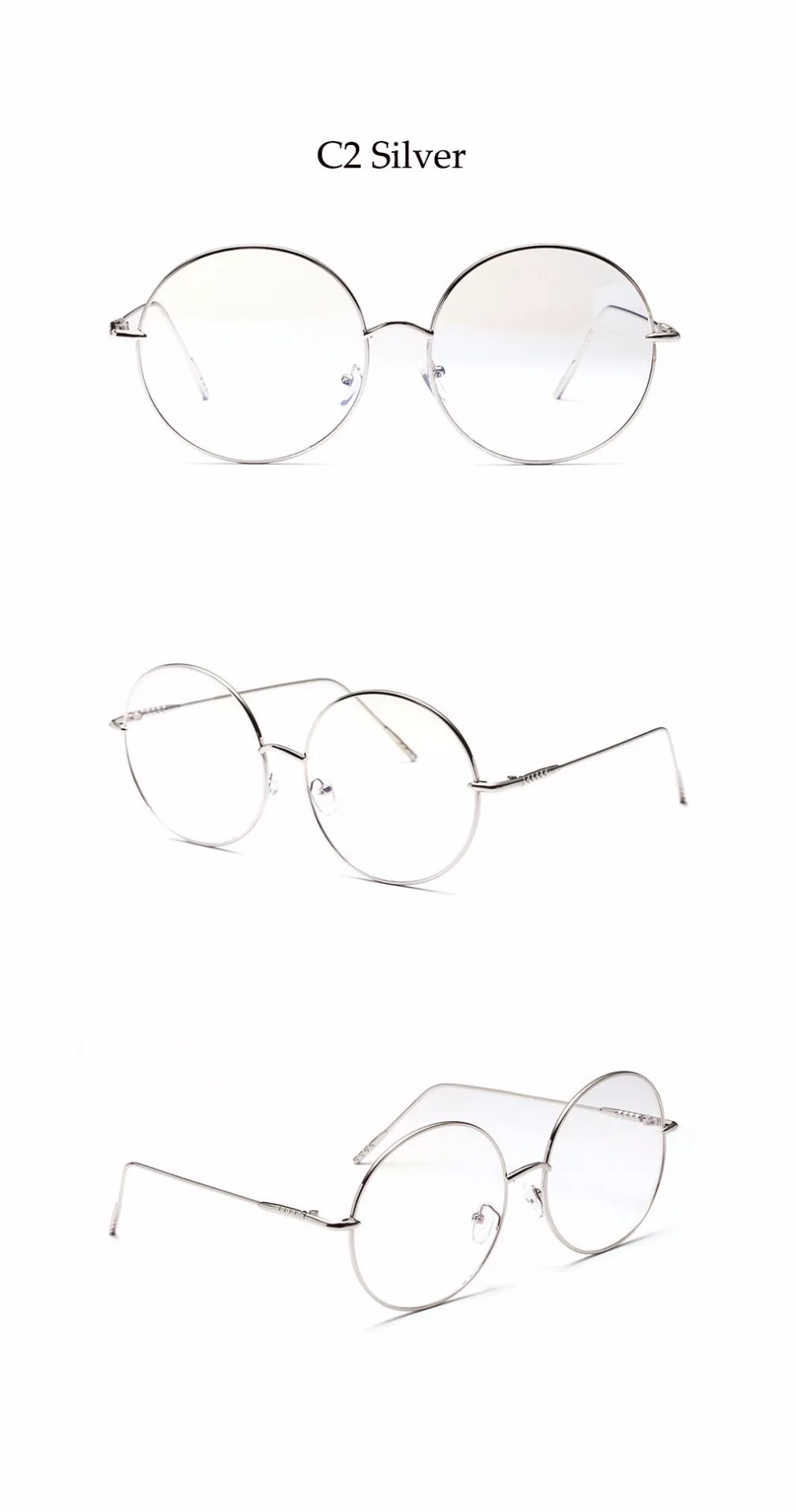Blue Light Filter Metal Round Oversized Reading Glasses Men Women Large Frame Clear Eyeglasses Fashion Computer Prescription