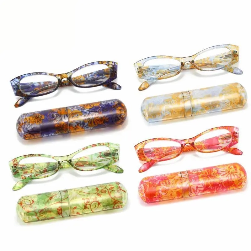 Send Box New Portable Pen Holder Reading Glasses For Women Print Fashion Comfort Ultra-Light Spring Leg Prescriptic Glasses