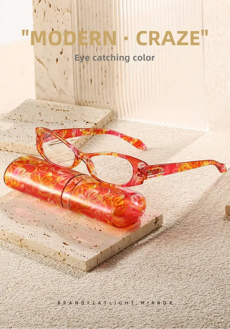 Send Box New Portable Pen Holder Reading Glasses For Women Print Fashion Comfort Ultra-Light Spring Leg Prescriptic Glasses