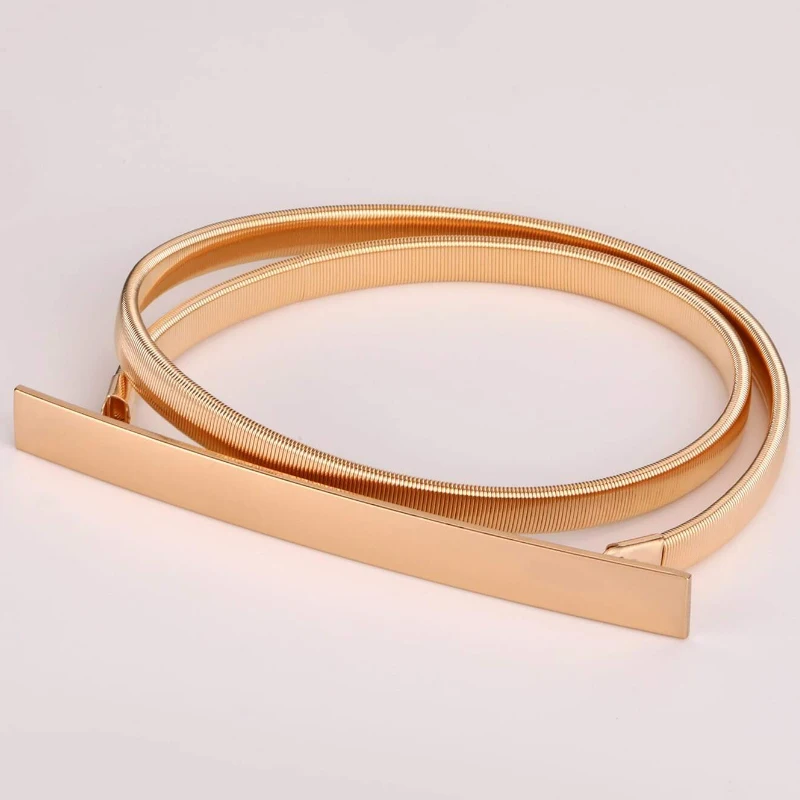 Fashion shiny rectangle Gold Chain Belt Female Waist Adjustable Belts For Women Luxury Brand Punk Dress Elastic Waistband