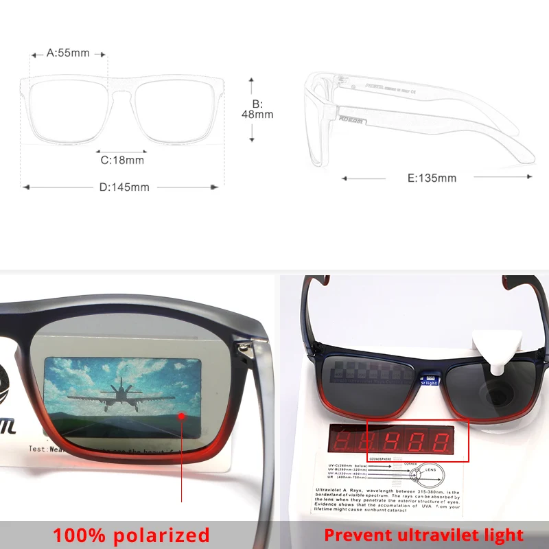 KDEAM Legend Square Sunglasses Polarized Lens For Men Women Outdoor Sports Fishing Mountaineering Sun Glasses With Brand Box