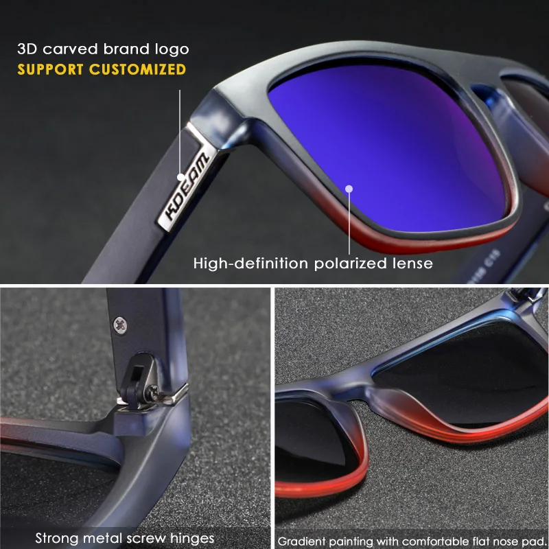 KDEAM Legend Square Sunglasses Polarized Lens For Men Women Outdoor Sports Fishing Mountaineering Sun Glasses With Brand Box