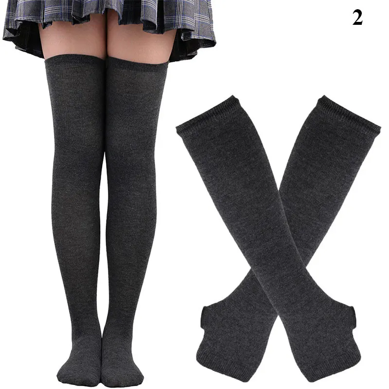 Black White Striped Warm Knee Socks Arm Sleeve Fashion Women Sexy Slim Thigh High Cotton Socks Arm Sleeve Gloves Cosplay Socks